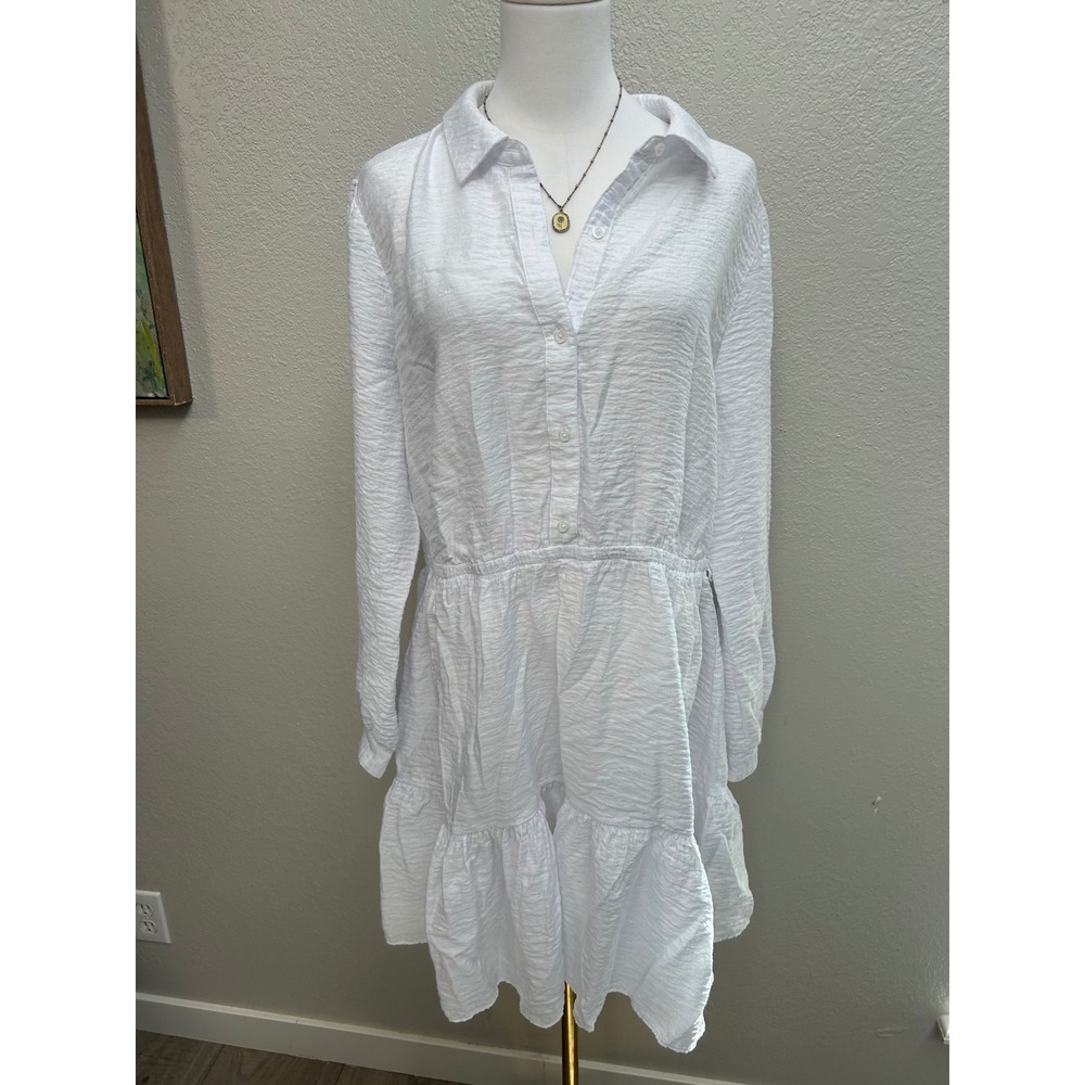 Simply Vera Vera Wang White Tiered Shirt Dress XL Cottagecore Beach Cover Up